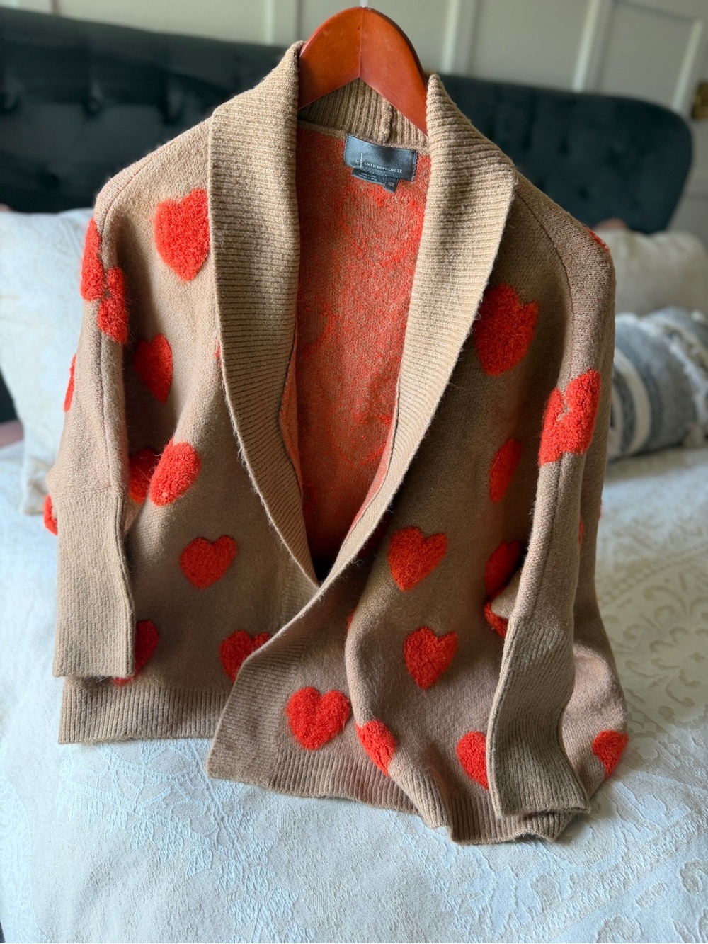 Anthropologie Heart Boucle Cardigan OS Tan Orange Kimono Cozy